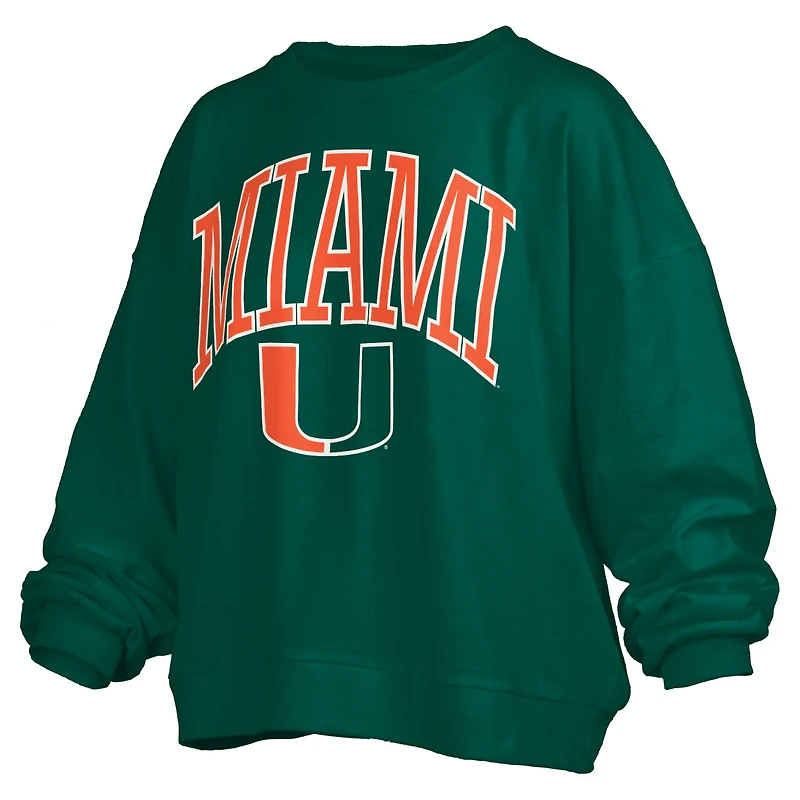Sweat-shirt surdimensionné vert Pressbox pour femme avec logo Janise Arch Over et des Hurricanes de Miami, longueur à la taille