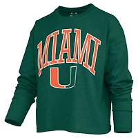 T-shirt à manches longues et coupe carrée pour femme, style Pressbox Green Miami Hurricanes.