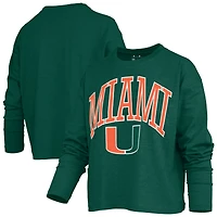 Women's Pressbox Green Miami Hurricanes Motley Boxy Waist-Length Long Sleeve T-Shirt