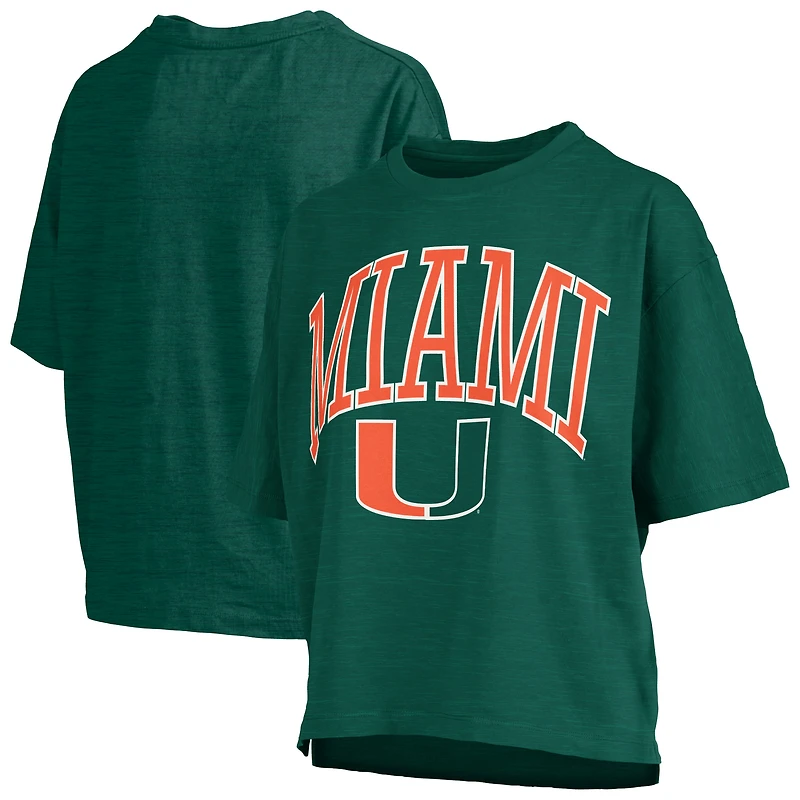 T-shirt surdimensionné vert pour femme avec logo Arch des Miami Hurricanes et imprimé Pressbox