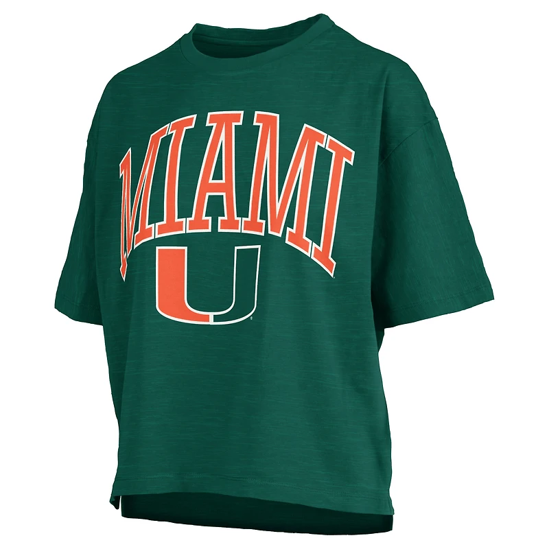Women's Pressbox Miami Hurricanes Nelson Arch Over Logo Waist Length Oversized Slub T-Shirt
