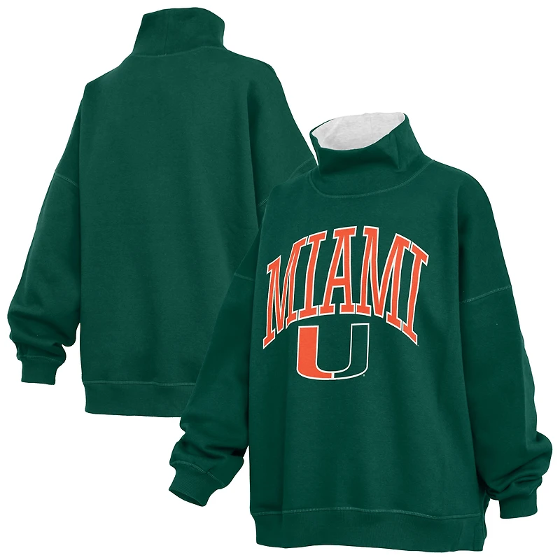 Women's Pressbox  Green Miami Hurricanes Oversized Mock Neck Sweatshirt