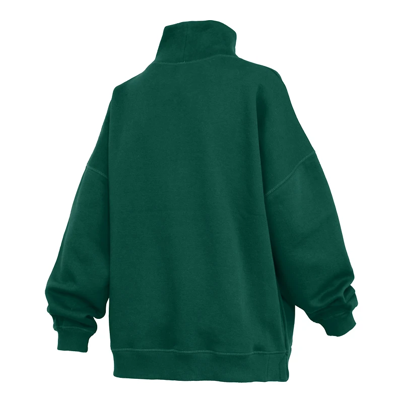 Women's Pressbox  Green Miami Hurricanes Oversized Mock Neck Sweatshirt