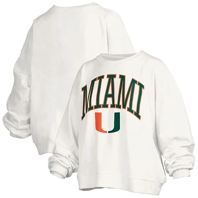 Women's Pressbox Miami Hurricanes Janise Arch Over Logo Waist Length Oversized Pullover Sweatshirt
