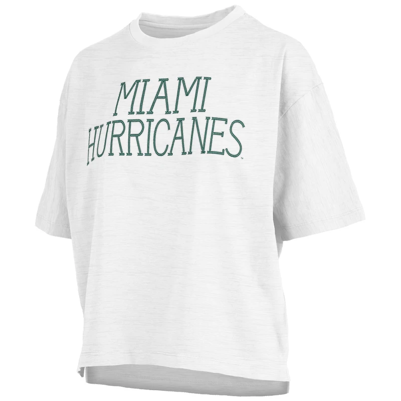 Women's Pressbox White Miami Hurricanes Motley Crew Chain Stitch Slub Waist Length Boxy T-Shirt