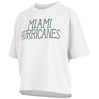 Women's Pressbox White Miami Hurricanes Motley Crew Chain Stitch Slub Waist Length Boxy T-Shirt