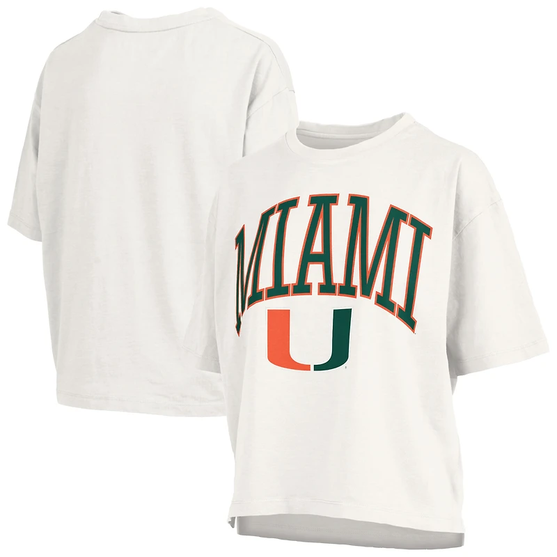 Women's Pressbox White Miami Hurricanes Nelson Arch Over Logo Waist Length Oversized Slub T-Shirt