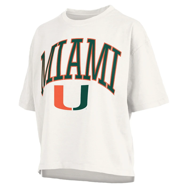 Women's Pressbox White Miami Hurricanes Nelson Arch Over Logo Waist Length Oversized Slub T-Shirt