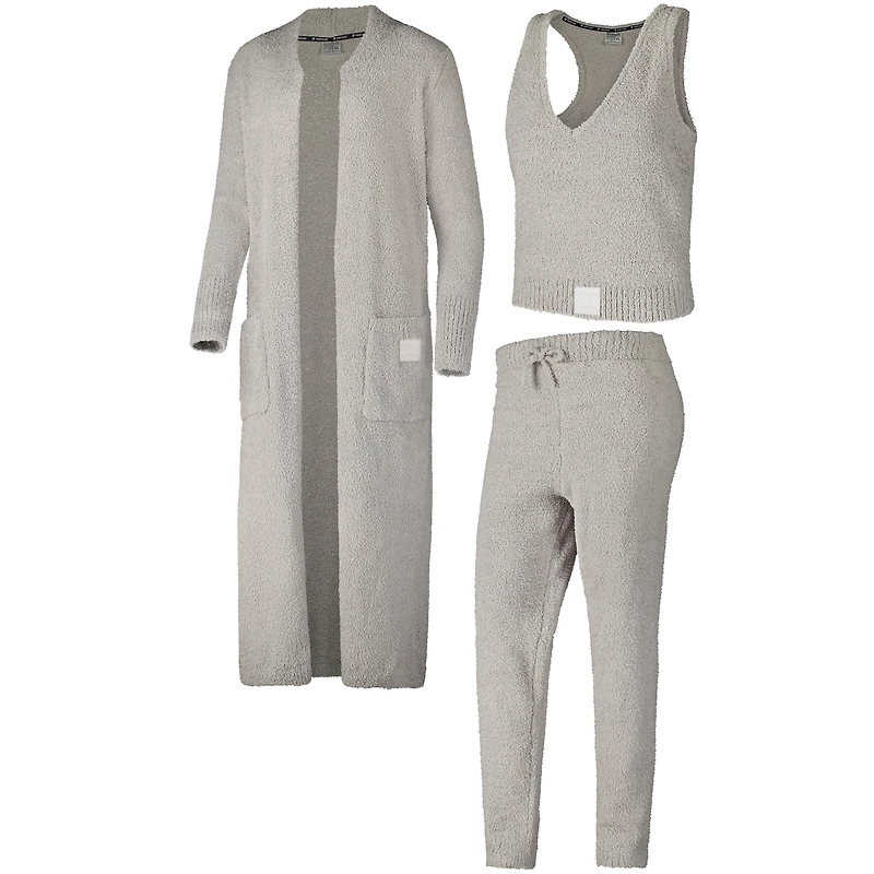 Ensemble débardeur court en tricot pelucheux, pantalon de jogging et cardigan long trois pièces pour femmes des Hurricanes Miami