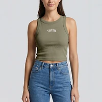 Women's Uscape Apparel Green Miami Hurricanes Upside Down Embroidery Ribbed Cropped Tank Top