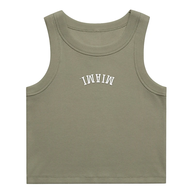 Women's Uscape Apparel Green Miami Hurricanes Upside Down Embroidery Ribbed Cropped Tank Top