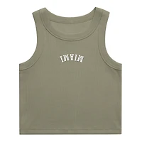 Women's Uscape Apparel Green Miami Hurricanes Upside Down Embroidery Ribbed Cropped Tank Top