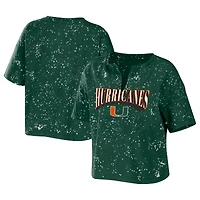 WEAR by Erin Andrews - T-shirt court à encolure crantée et délavé Miami Hurricanes pour femme