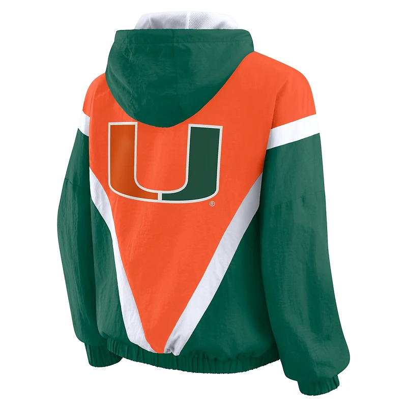 Women's WEAR by Erin Andrews Orange/Green Miami Hurricanes Colorblock Full-Zip Hoodie Windbreaker Jacket