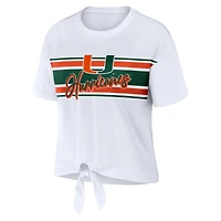 WEAR by Erin Andrews - T-shirt court rayé blanc avec nœud sur le devant Miami Hurricanes