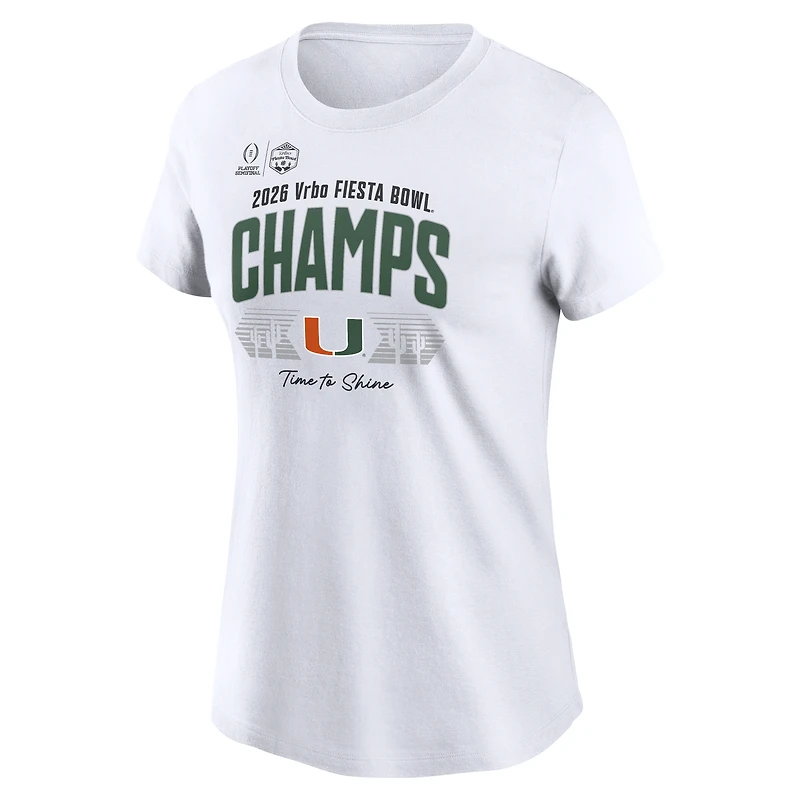 T-shirt blanc pour vestiaire des championnes du Fiesta Bowl 2026 Miami Hurricanes (football universitaire féminin)