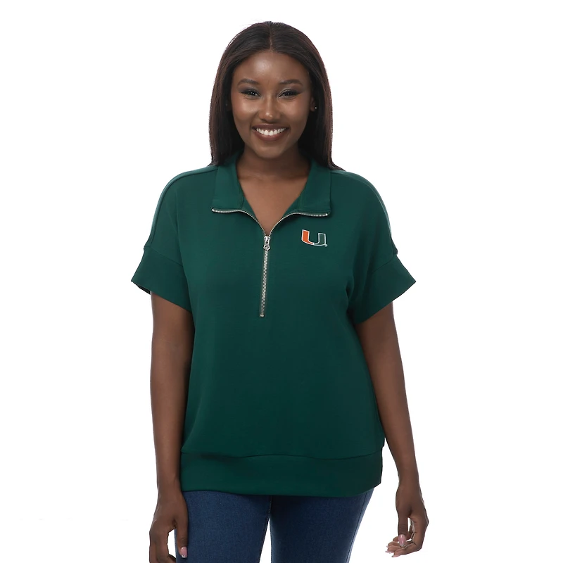 Women's ZooZatz Green Miami Hurricanes Tri-Blend Quarter-Zip Flowy Top