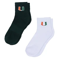Lot de deux paires de chaussettes mi-longues ZooZatz blanches/vertes Miami Hurricanes pour femme