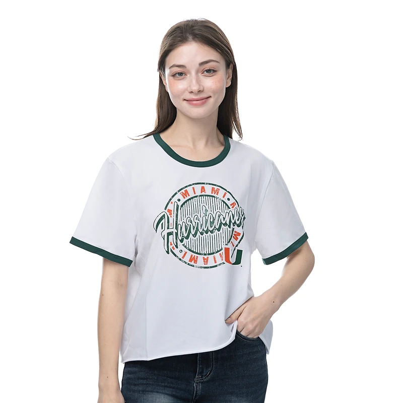 Women's ZooZatz White Miami Hurricanes Retro Ringer Tri-Blend T-Shirt
