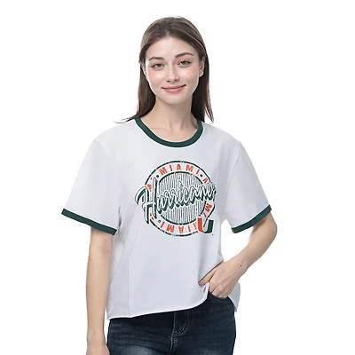 Women's ZooZatz White Miami Hurricanes Retro Ringer Tri-Blend T-Shirt