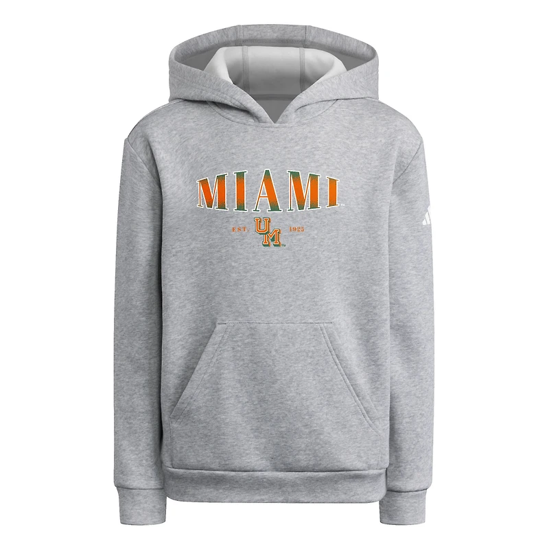 Youth adidas Heather Gray Miami Hurricanes Puffed Out Pullover Hoodie