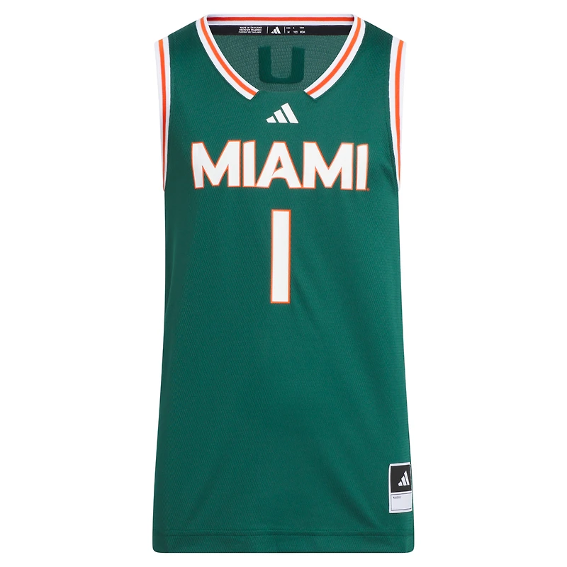 Youth adidas #1 Green Miami Hurricanes Replica Swingman Jersey