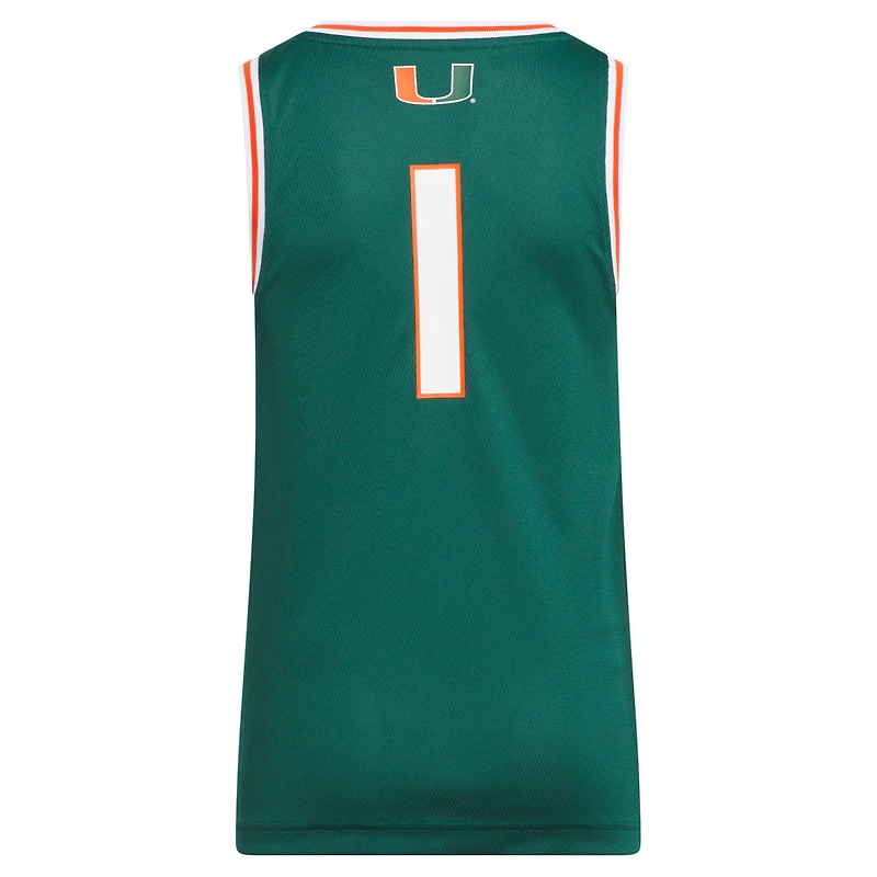 Youth adidas #1 Green Miami Hurricanes Replica Swingman Jersey