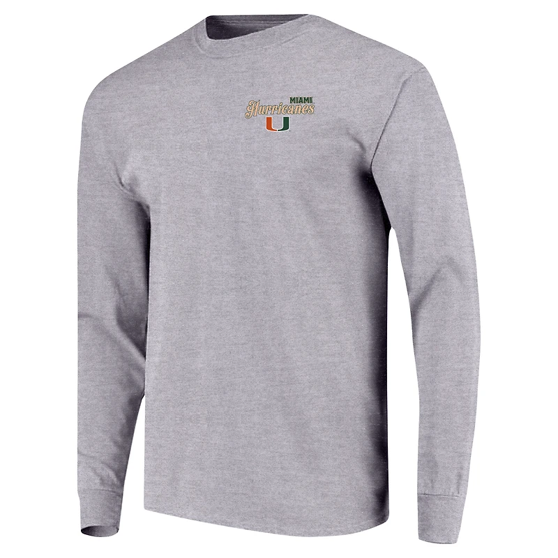 T-shirt gris à manches longues avec script rétro des Miami Hurricanes pour jeunes