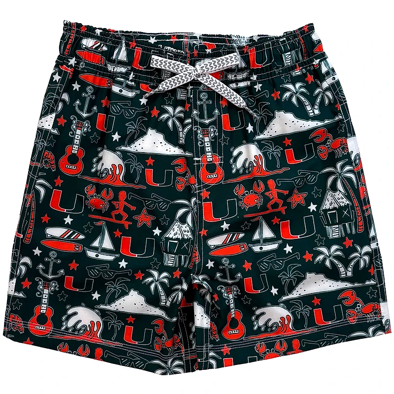 Youth Wes & Willy Green Miami Hurricanes Luau Swim Trunks