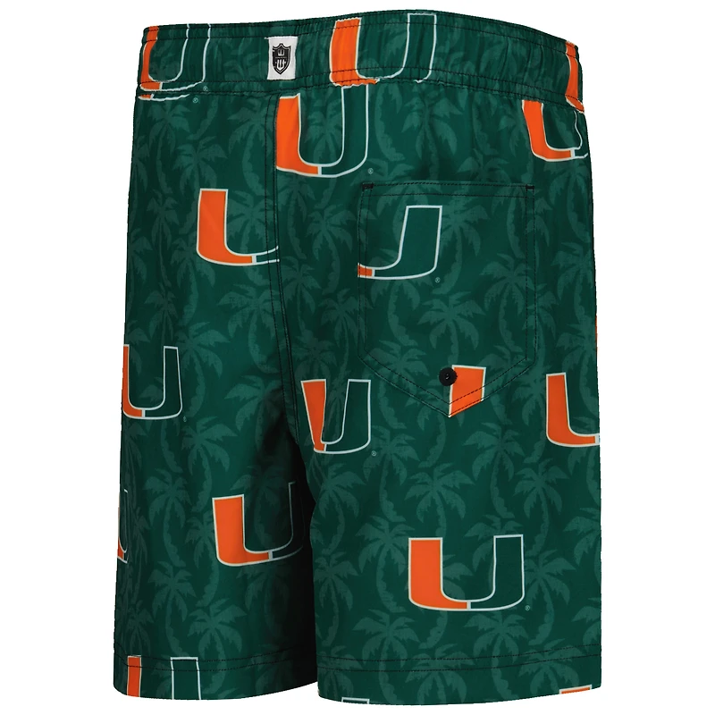 Youth Wes & Willy  Green Miami Hurricanes Palm Tree Swim Shorts