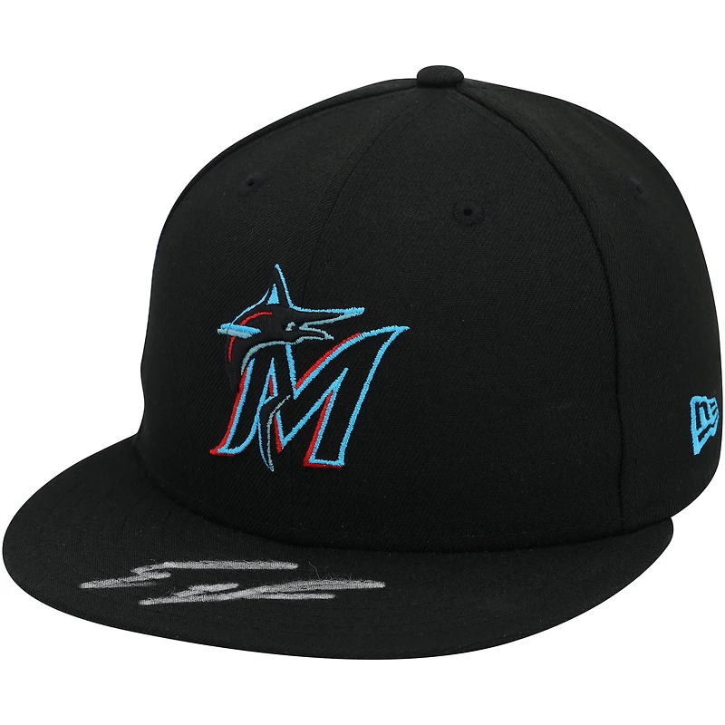 Casquette New Era noire dédicacée Eury Perez des Marlins de Miami