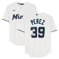 Maillot réplique blanc Nike autographié par Eury Perez des Miami Marlins