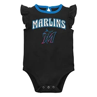 Lot de deux bodys Miami Marlins Little Fan noirs/gris chinés pour nouveau-nés et bébés filles