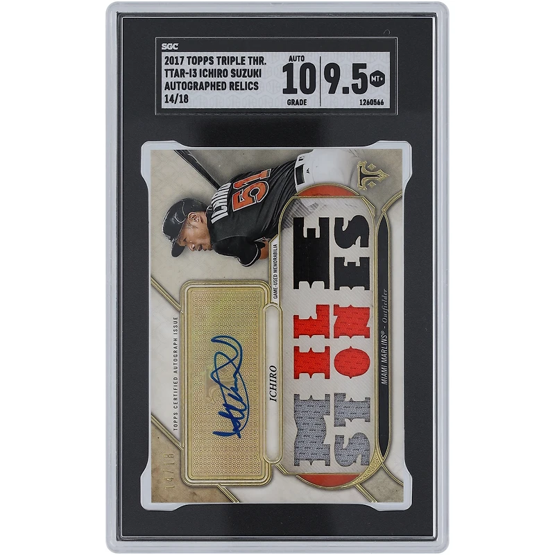 Carte relique triple tricolore Topps Triple Threads 2017 autographiée par Ichiro Suzuki des Miami Marlins #TTAR-13 #14/18 SGC authentifiée 9,5/10
