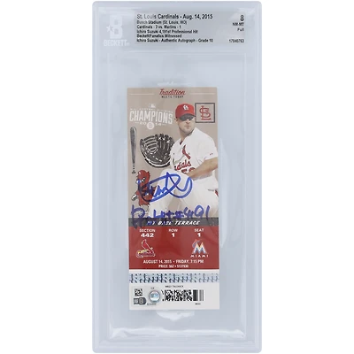 Ichiro Suzuki Miami Marlins Autographed 4,191st Professional Hit Beckett Fanatics Witnessed Authenticated 8/10 Ticket from August 14, 2015 with "Pro Hit #4191" Inscription