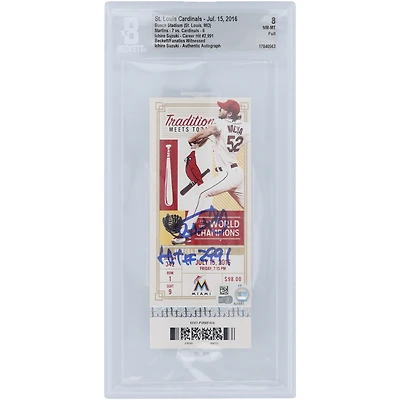 Ichiro Suzuki Miami Marlins Autographed Career Hit #2,991 Beckett Fanatics Witnessed Authenticated 8 Ticket from July 15, 2016 with "Hit #2991" Inscription