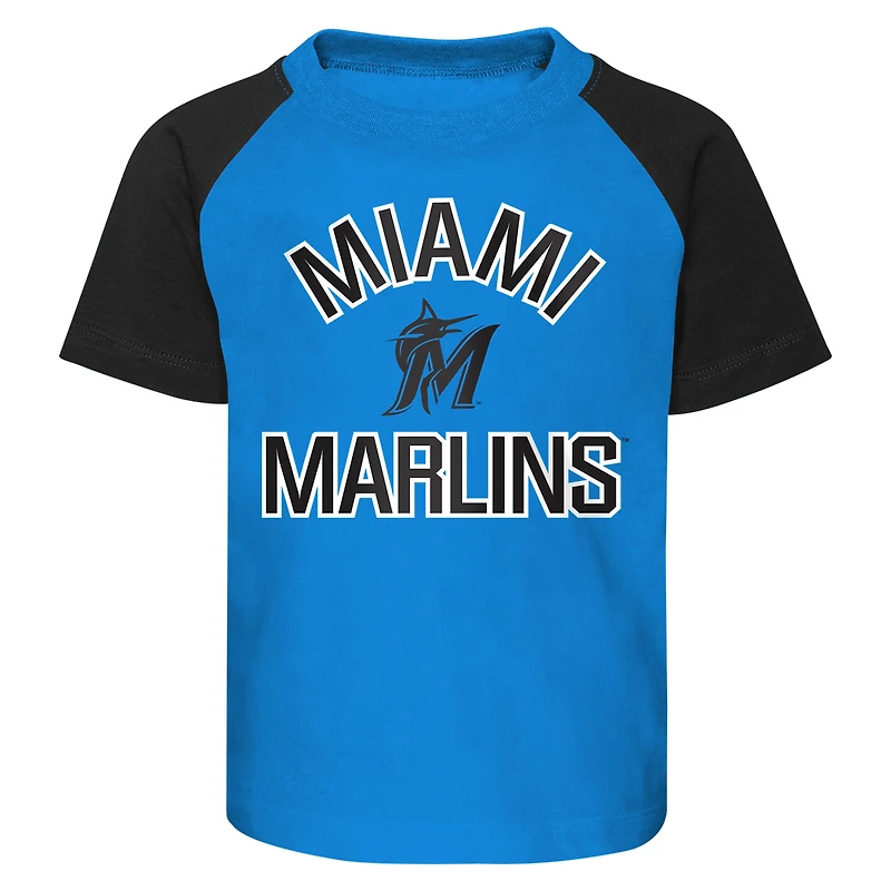 Ensemble t-shirt et short raglan Miami Marlins Ground Out Baller bleu/gris chiné pour bébé