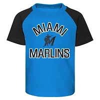 Ensemble t-shirt et short raglan Miami Marlins Ground Out Baller bleu/gris chiné pour bébé