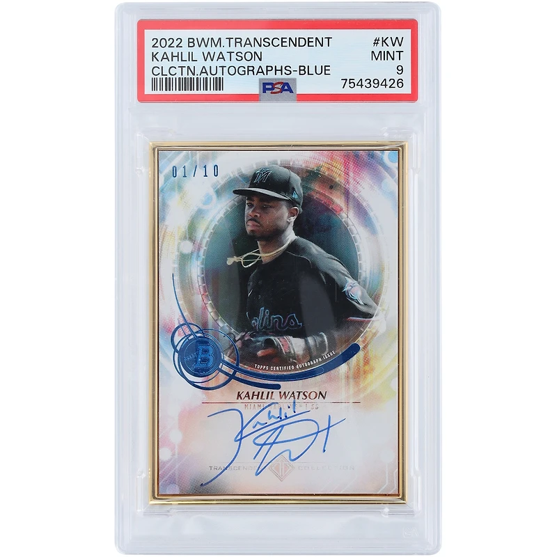 Carte de recrue authentifiée 9 PSA #TCA-KW #1/10 autographiée par Kahlil Watson des Marlins de Miami avec cadre doré Bowman Transcendent 2022