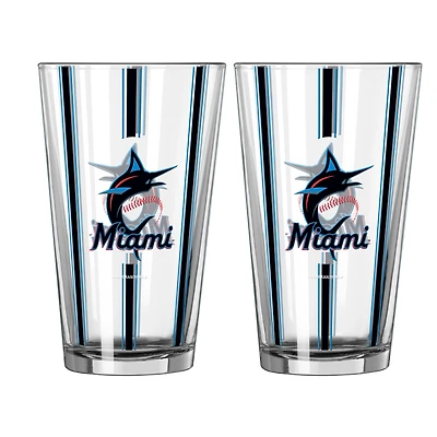 Ensemble de 2 verres à bière Logo Brands Miami Marlins de 473 ml (16 oz) à rayures verticales.