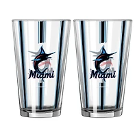 Ensemble de 2 verres à bière Logo Brands Miami Marlins de 473 ml (16 oz) à rayures verticales.
