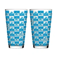 Ensemble de deux verres à bière Logo Brands Miami Marlins, motif quadrillé, 473 ml (16 oz).