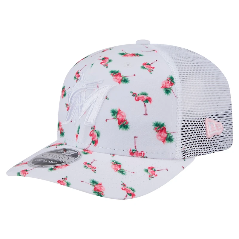 Men's New Era White Miami Marlins Flamingo Mesh Back 9SEVENTY Stretch-Snap Hat