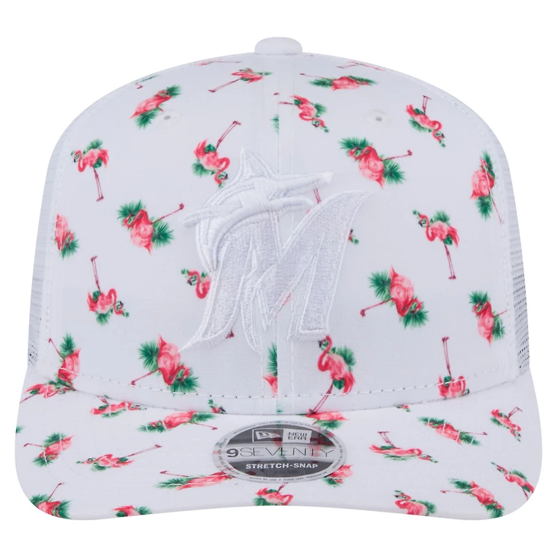 Casquette extensible à bouton-pression 9SEVENTY Flamingo blanche des Marlins de Miami de New Era pour homme