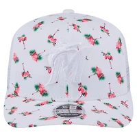 Casquette extensible à bouton-pression 9SEVENTY Flamingo blanche des Marlins de Miami de New Era pour homme
