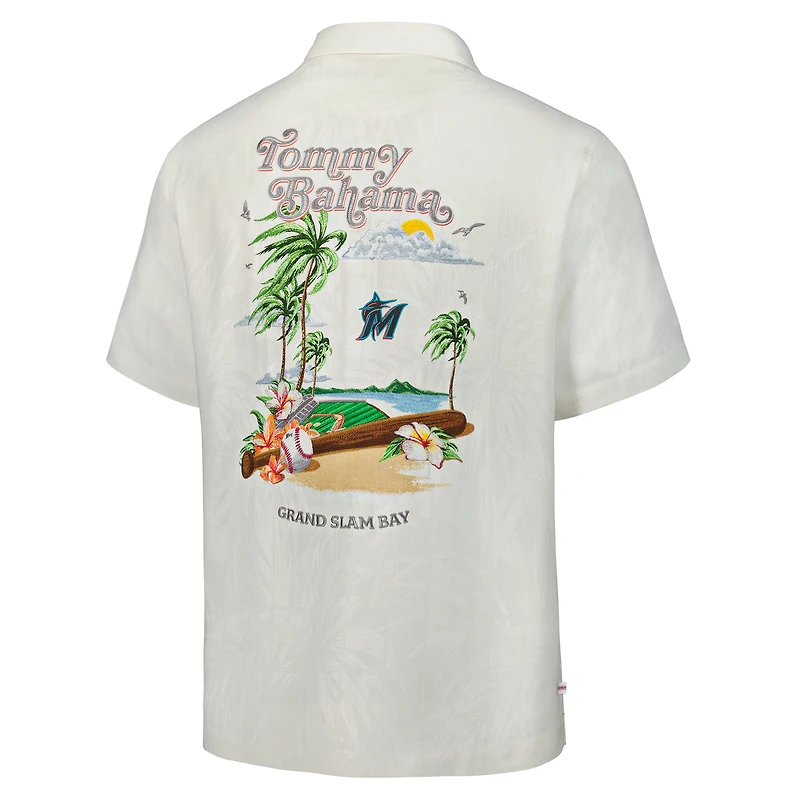Men's Tommy Bahama  White Miami Marlins Grand Slam Bay Camp Button-Up Shirt