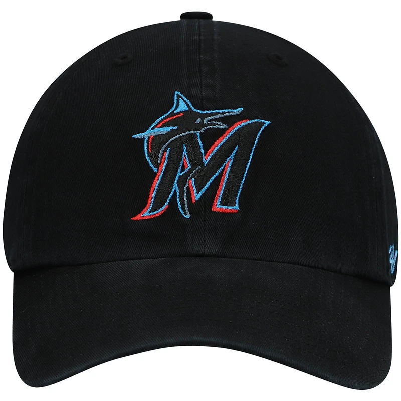 Men's '47 Black Miami Marlins Clean Up Adjustable Hat