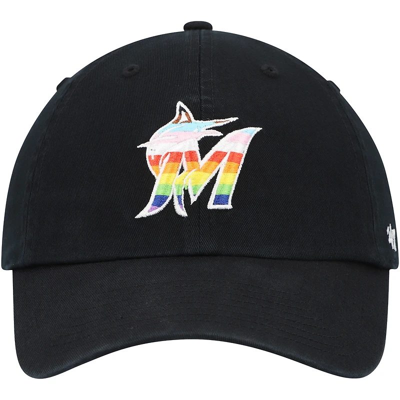 Casquette réglable '47 Black Miami Marlins Team Pride Clean Up pour homme