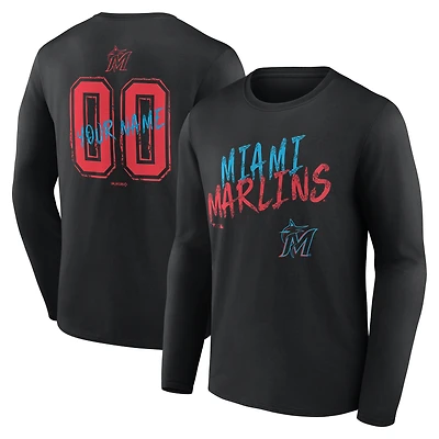 Men's Black Miami Marlins Hustle Personalized Name & Number Long Sleeve T-Shirt