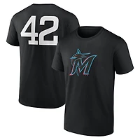 T-shirt noir pour homme avec nom et numéro Jackie Robinson Day des Marlins de Miami